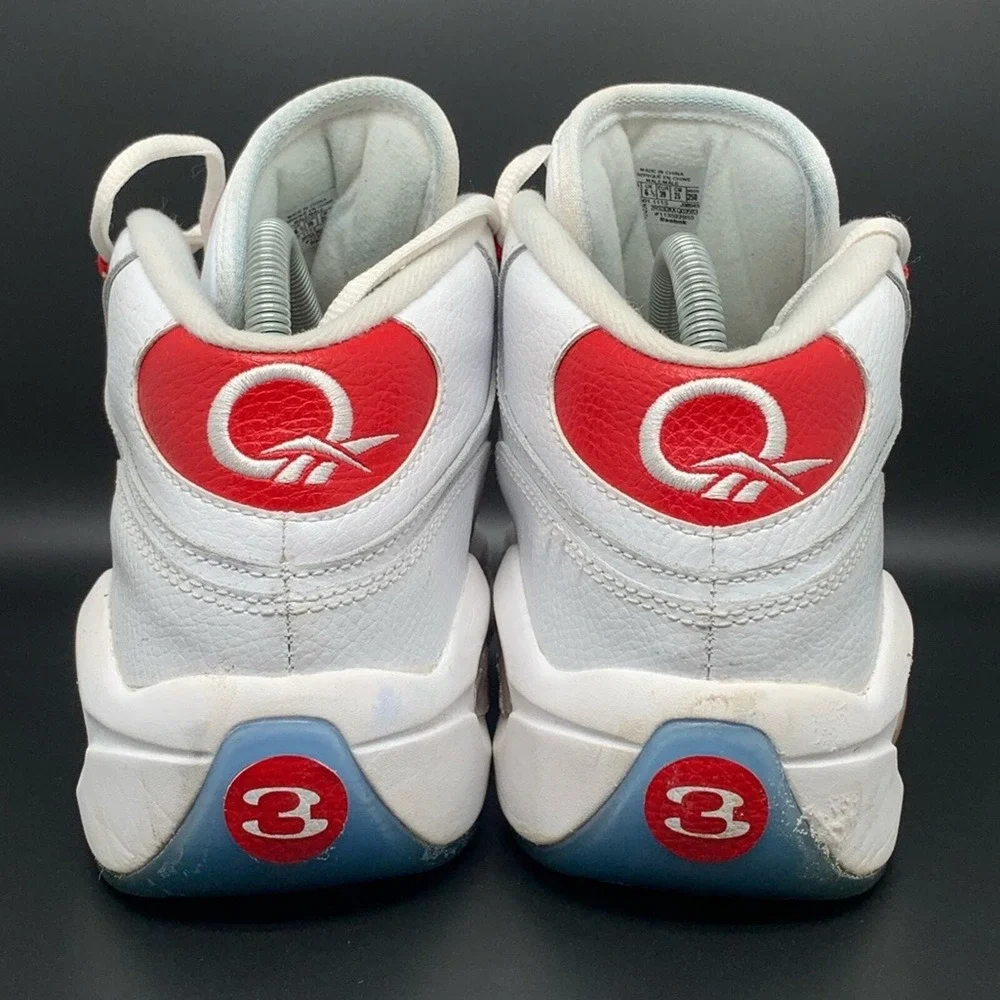 Reebok Question Mid White Red Basketball Shoes J98948 Men's Sz‎ 7 Women's Sz 8.5